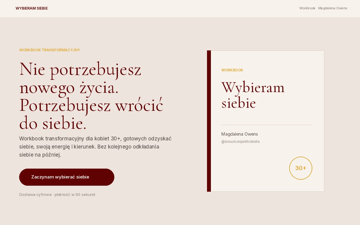 Strona sprzedażowa workbooka Wybierz Siebie